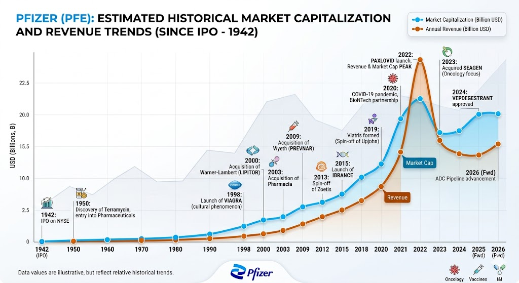 Pfizer market cap vs revenue