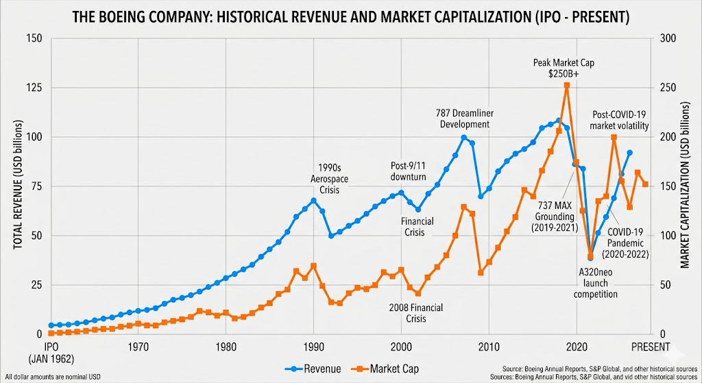 Boeing market cap vs revenue